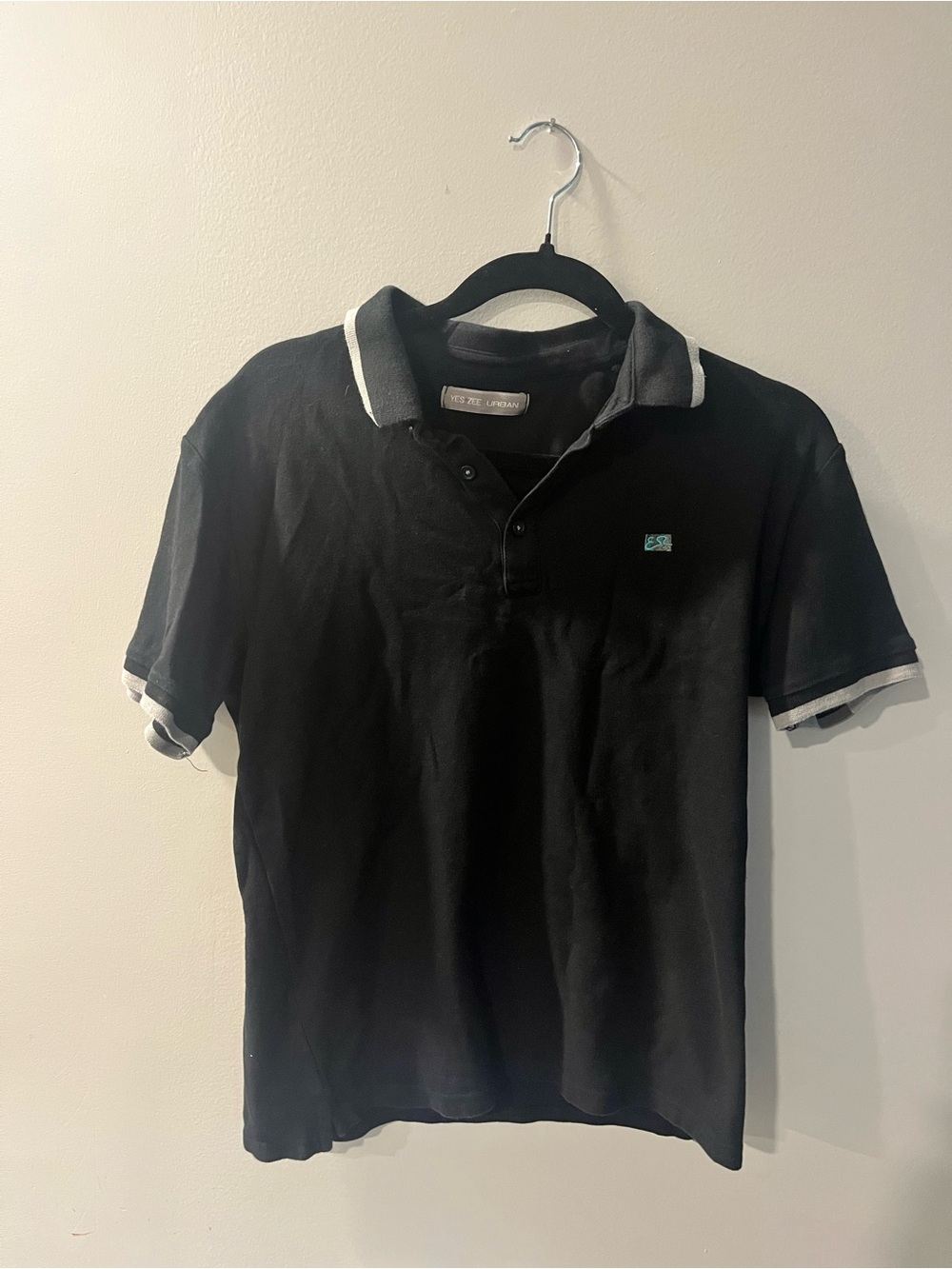 Men's Italian Black Polo with Contrast White Trim and Subtle Chest Logo